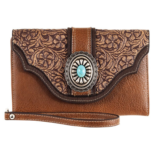 Justin Women's Tan Floral Emboss And Concho Slim Wallet