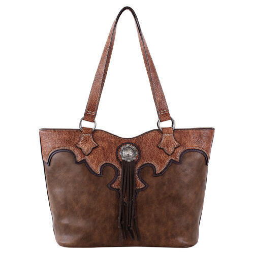 Justin Women's Brown Tan Yoke & Concho With Tassel Tote Bag