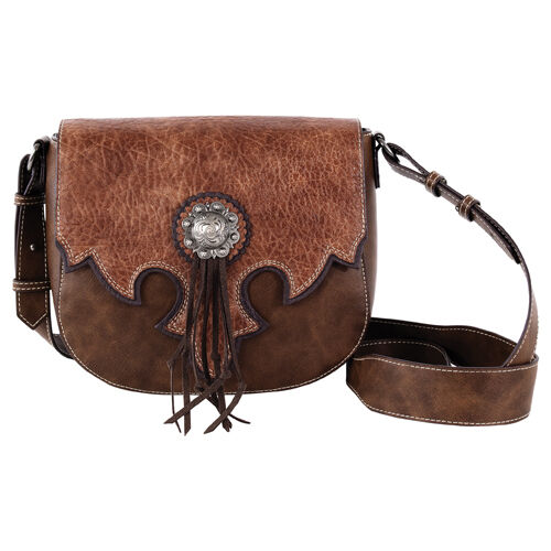 Justin Women's Brown Tan Yoke & Concho With Tassel Saddle Bag