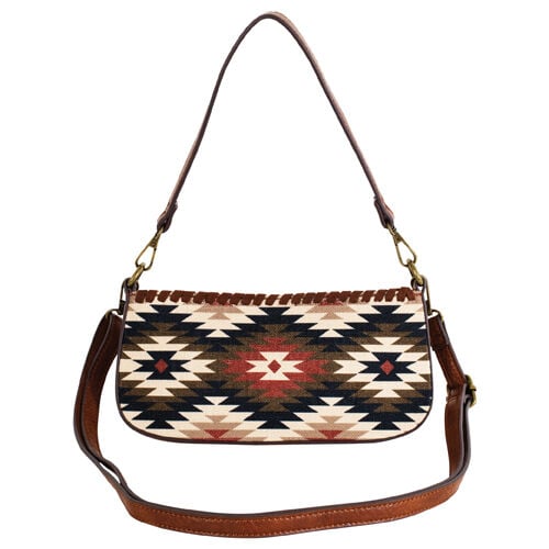 Catchfly Women's Tan Aztec Design & Whipstitch Mini Convertible Bag
