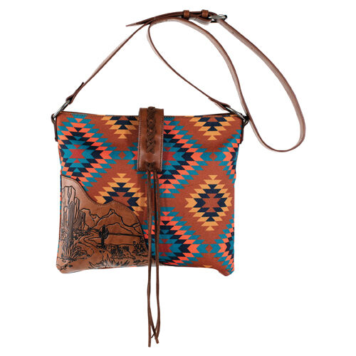 Red Dirt Hat Co. Women's Brown Desert Scene & Aztec Print Crossbody Bag