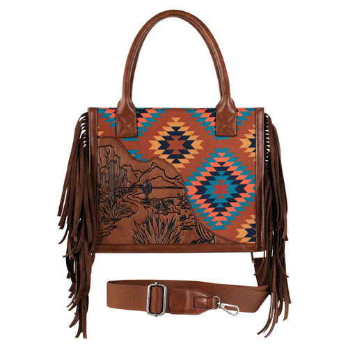 Red Dirt Hat Co. Women's Brown Desert Scene & Aztec Print Mini Tote Bag