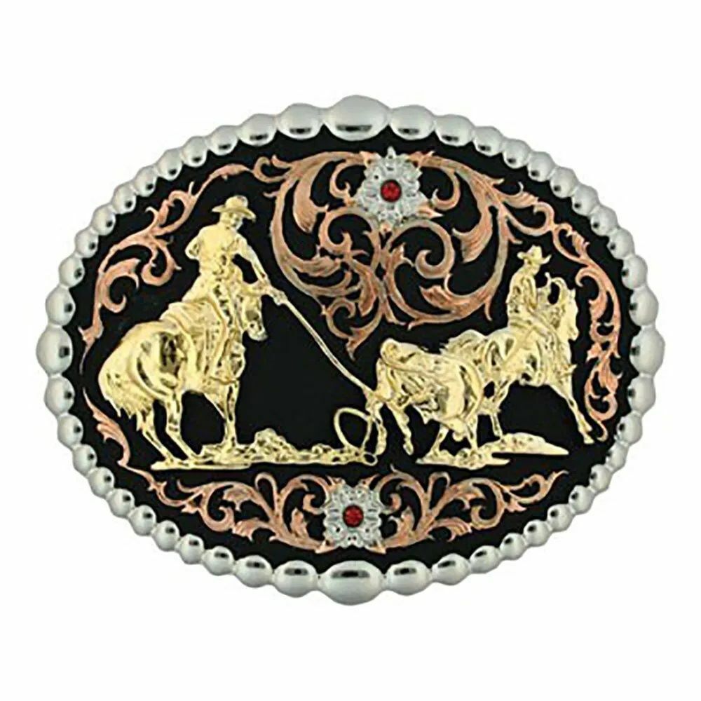 Montana Silversmiths Tri Color Team Roper Attitude Belt Buckle