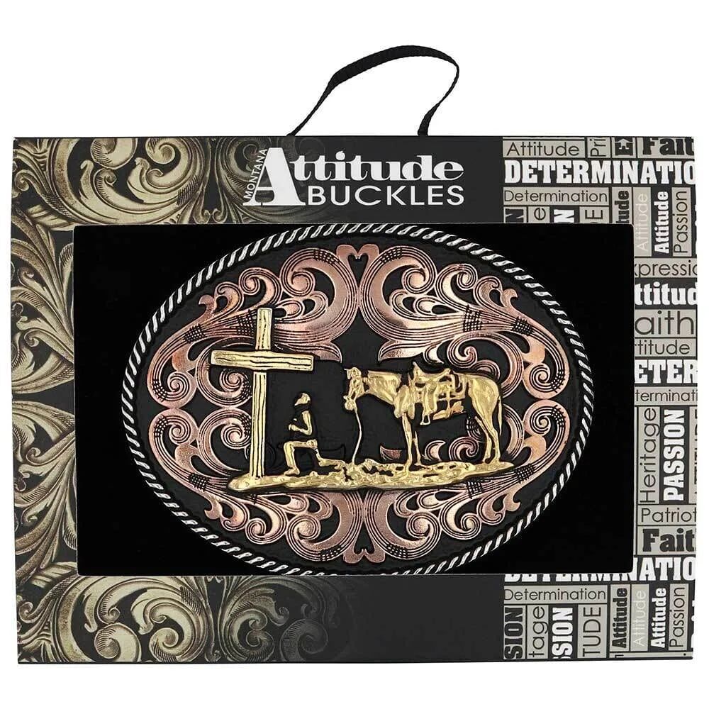 Montana Silversmiths Tri-Tone Christian Cowboy Attitude Buckle