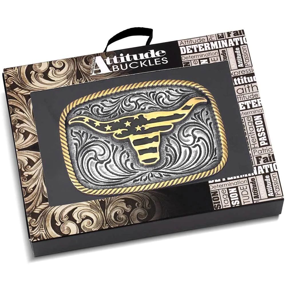 Montana Silversmiths Men's Western Patriotic Longhorn Buckle