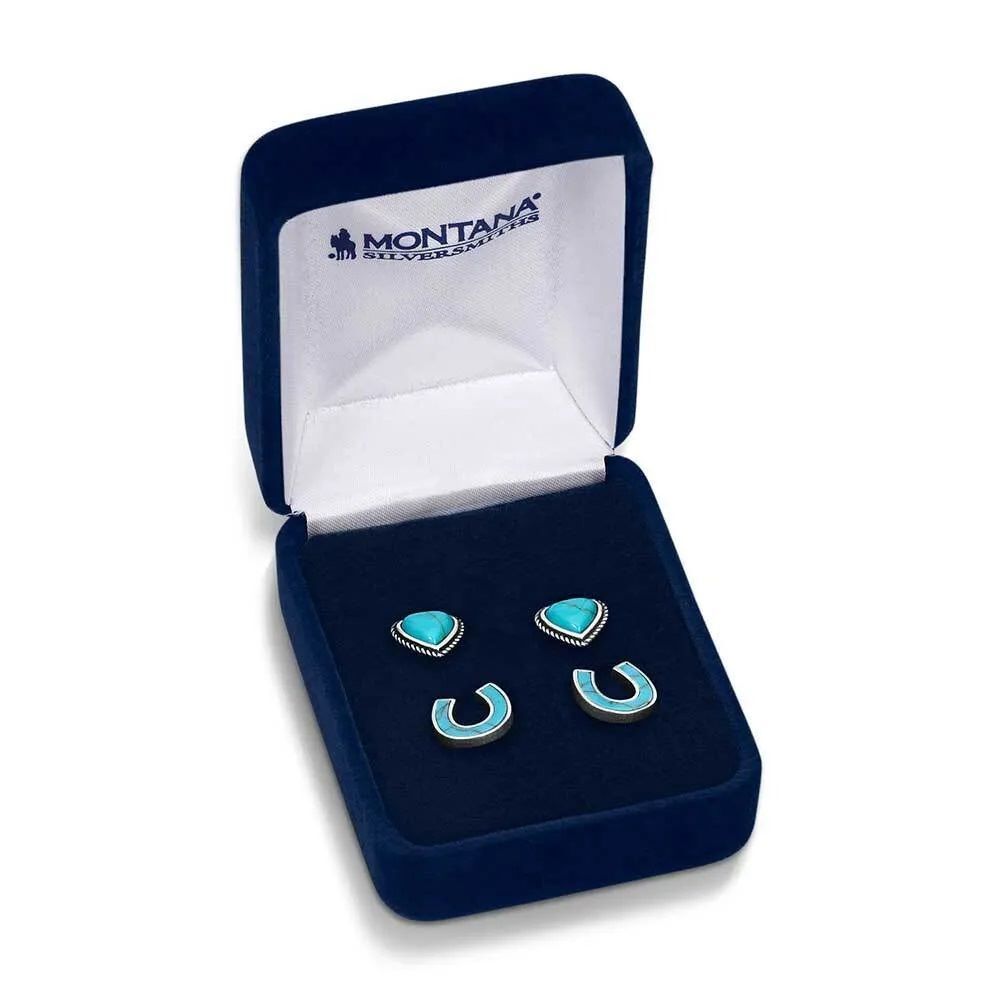Montana Silversmiths Turquoise Heart & Horseshoe Earring Set