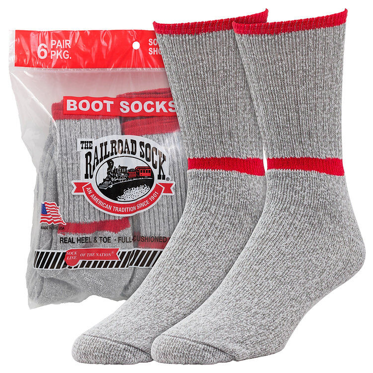 The Railroad Sock Men's Crew Boot Sock 6-Pk in Grey