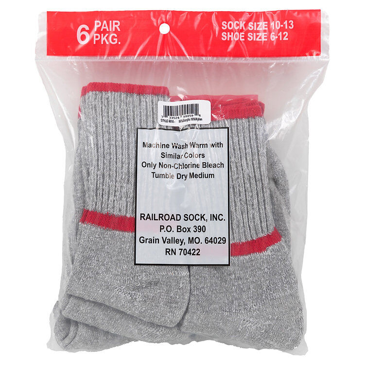 The Railroad Sock Men's Crew Boot Sock 6-Pk in Grey