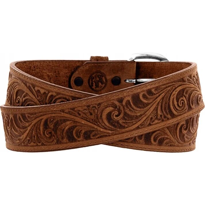 Brighton Men's Western Scroll Tooled Belt in Bark