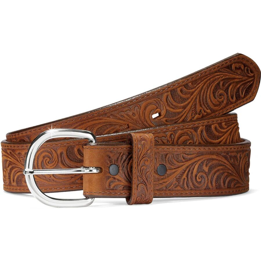 Brighton Men's Western Scroll Tooled Belt in Bark