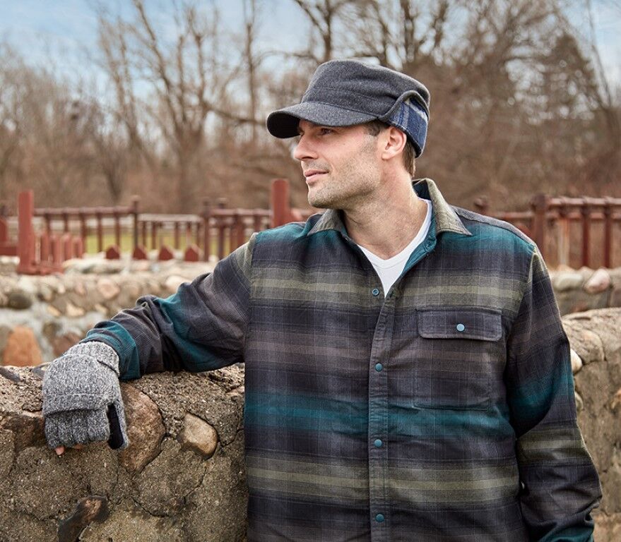 Broner Men's Cypress Cadet Cap With Plaid Earflaps in Charcoal