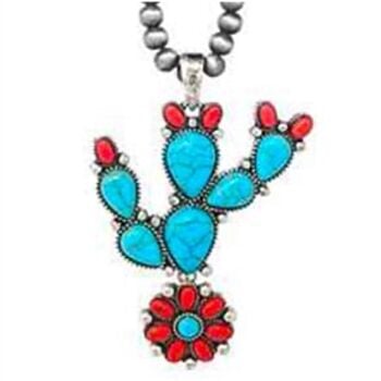 Wyo-Horse Cactus and Stone Necklace Set