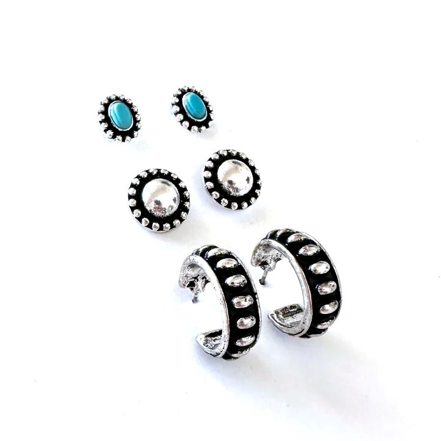 Wyo-Horse Women's Set of Three Pair of Tucson Stud Earrings