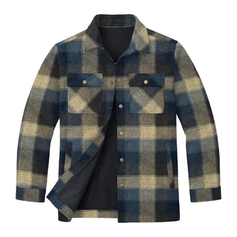Victory Sportswear Men's Wool Blend Plaid Snap Jacket with Bonded Polar Fleece Lining