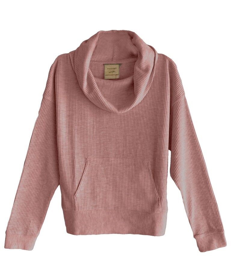 Victory Sportswear Women's Long Sleeve Cowl Neck Waffle Knit Pullover