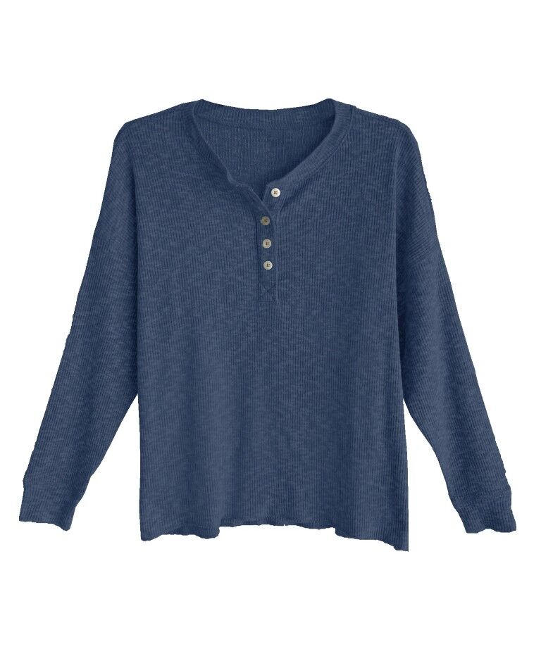 Victory Sportswear Women's Long Sleeve Soft Hand 4 Button Henley Fashion Knit Shirt