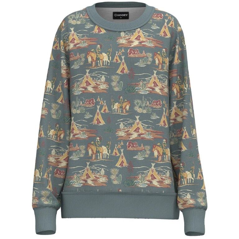 Hooey Women's Stallion Crew Stallion Pattern Logo Pullover