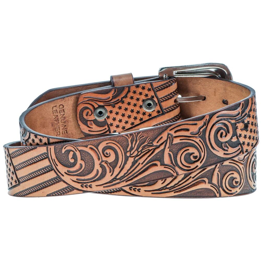 Hooey Men's Liberty Roper Filigree Tan Leather With Hand Painted Accents Belt