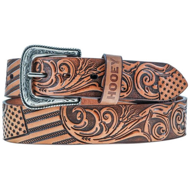 Hooey Men's Liberty Roper Filigree Tan Leather With Hand Painted Accents Belt