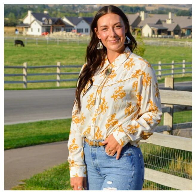Cotton & Rye Outfitters Women's The Cactus Rose Buckaroo Pearl Snap Shirt