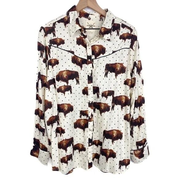 Cotton & Rye Women's Pearl Snap Buffalo Print Long Sleeve Top