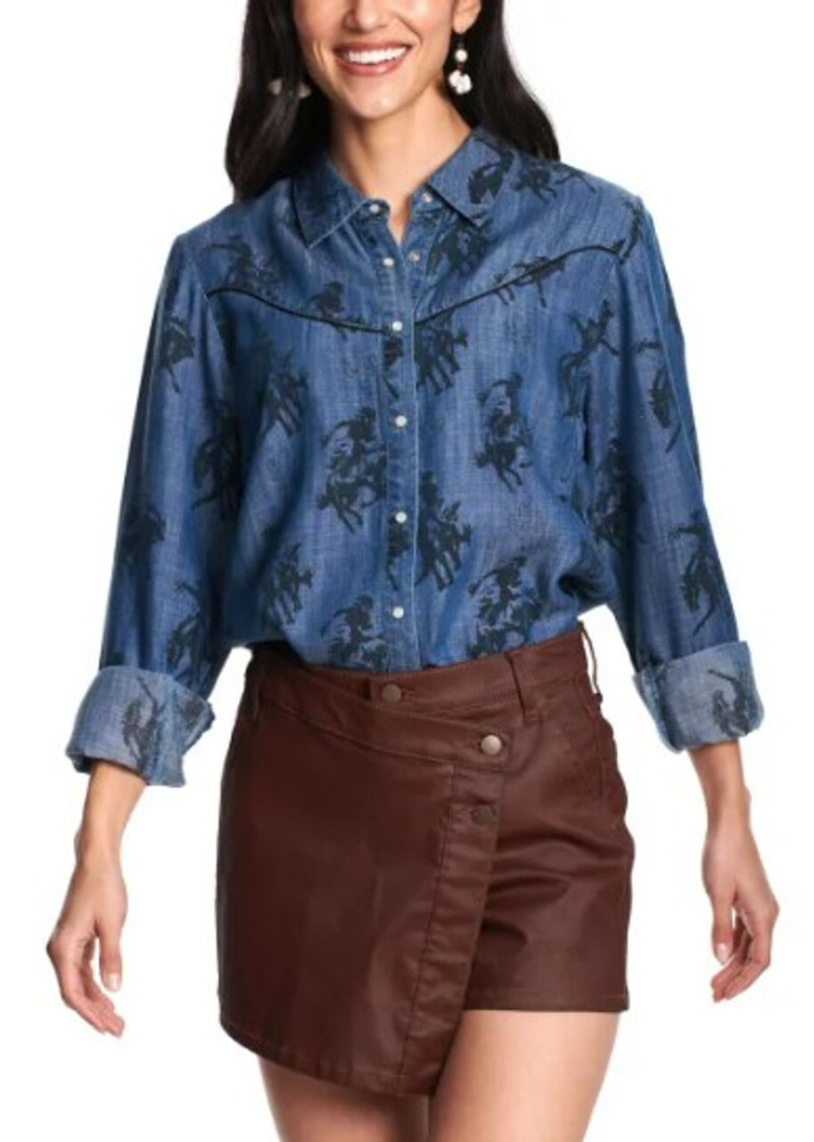 Cotton & Rye Women's Denim Buckaroo Print Long Sleeve Shirt