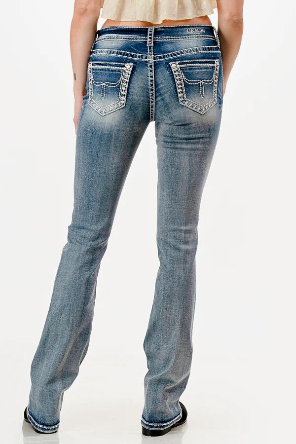 Grace In LA Women's Mid Rise Simple Stitch Bootcut Jeans