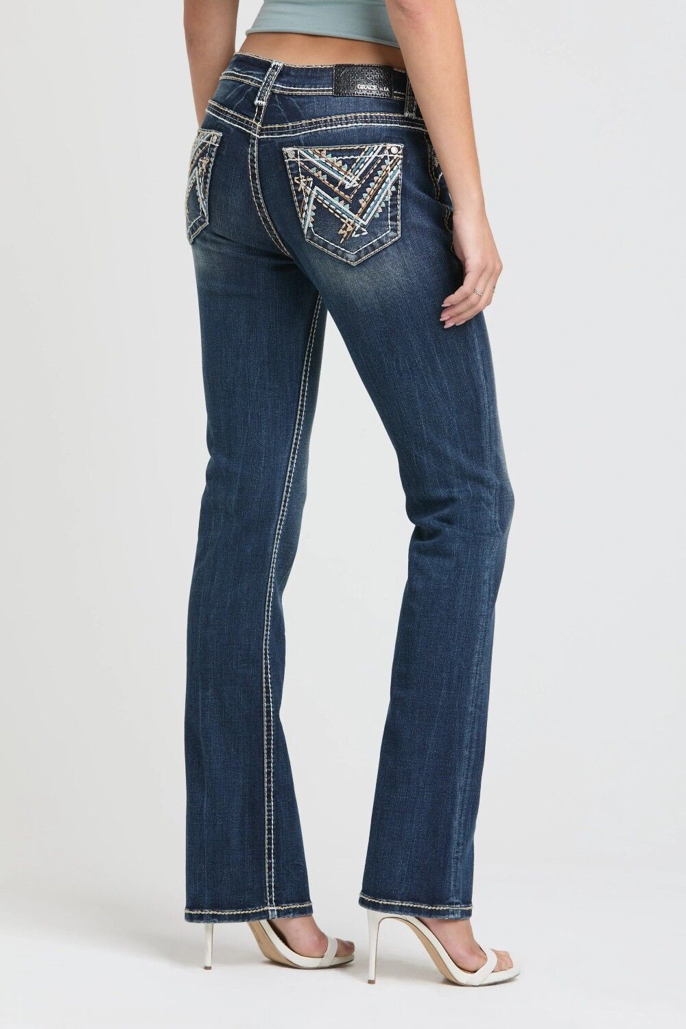 Grace In LA Girl's Heavy Stitches Embroidery Bootcut Jeans