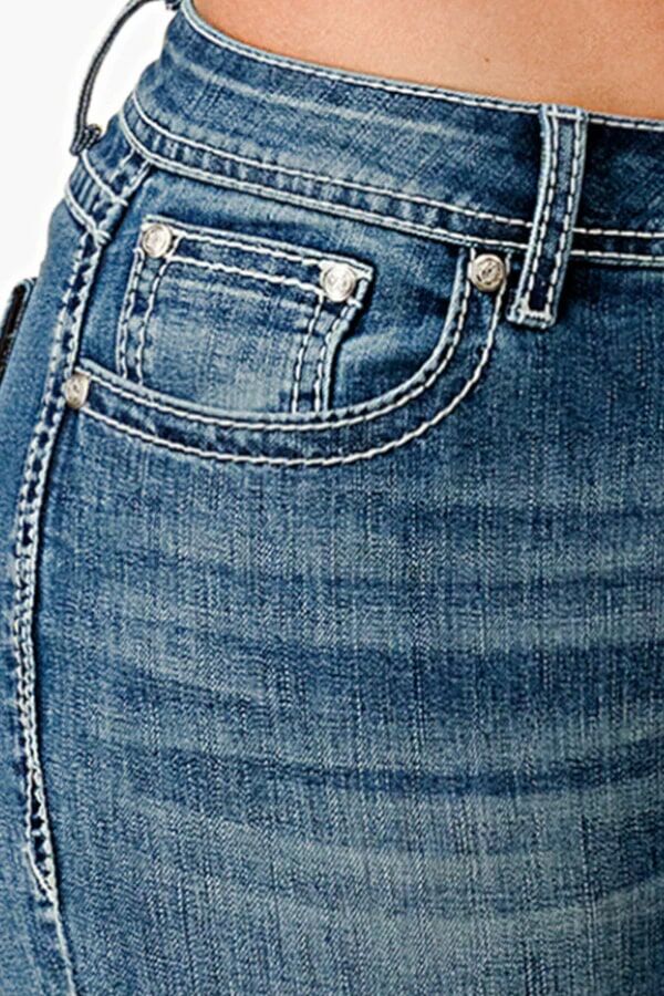 Grace In LA Women's Aztec 3D Faux Flap Mid Rise Bootcut Jeans