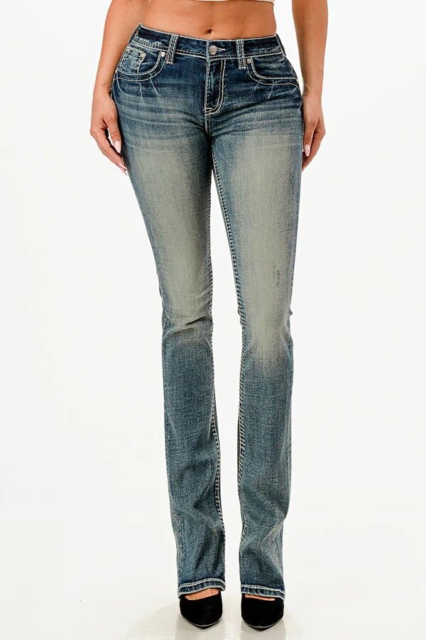 Grace In LA Women's Paisley Embellished Rhinestone Jeans