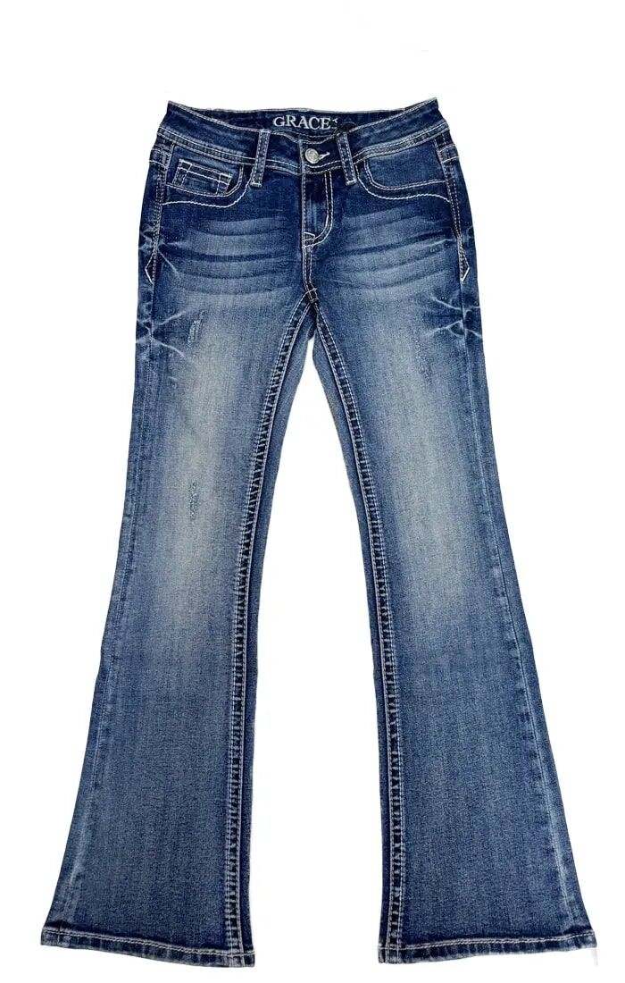 Grace In LA Girl's Steer Head Leopard Print Bootcut Jean