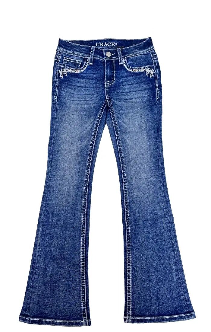 Grace In LA Girl's Horse Shoe Moon Bootcut Jean