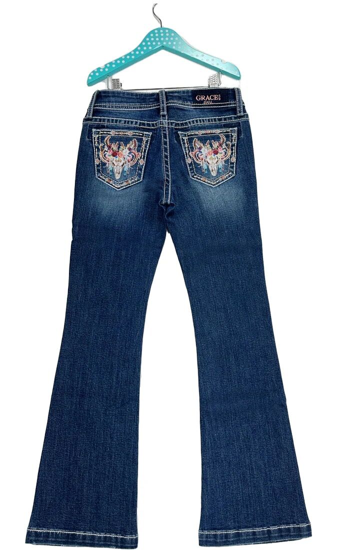 Grace in LA Girl's Steer head Detail Printing Bootcut Jeans in