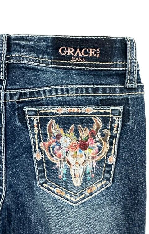 Grace in LA Girl's Steer head Detail Printing Bootcut Jean
