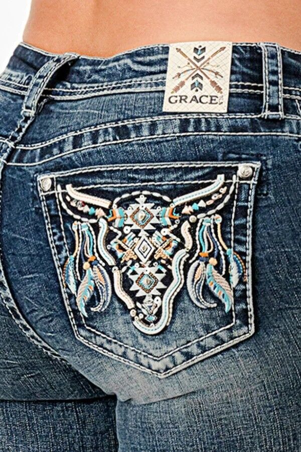 Grace In LA Girl's Cattle Feather Embellished Capri Jean