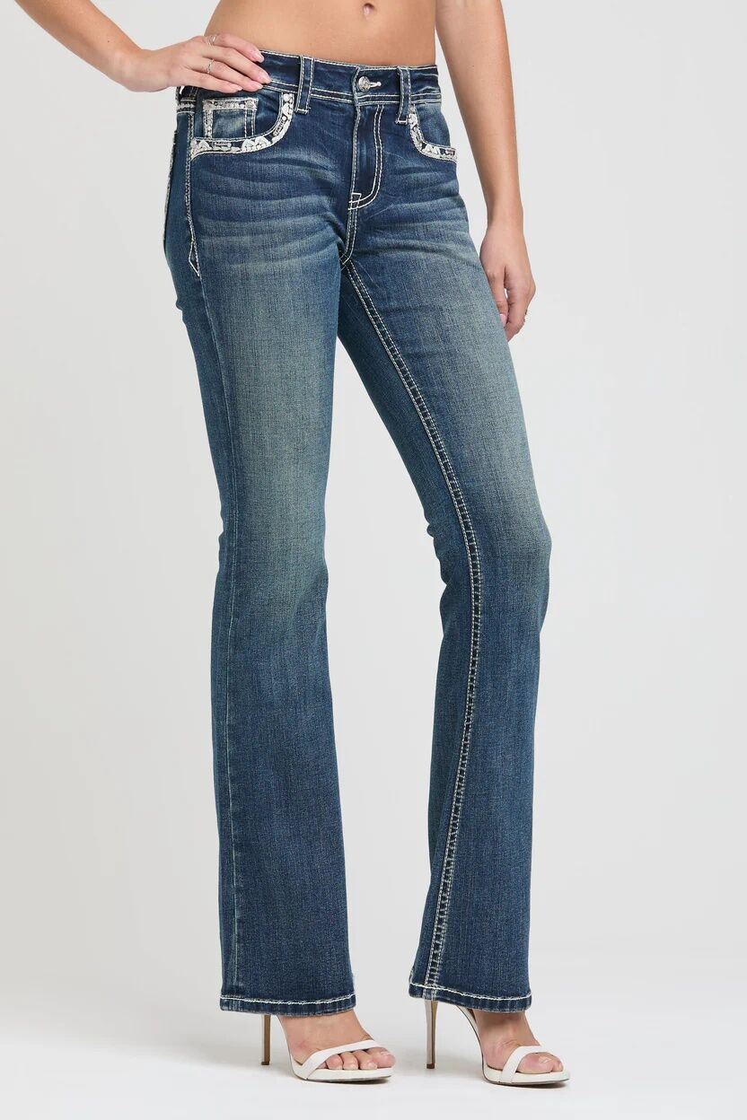 Grace In LA Girl's Embroidery Detail Flare Jean