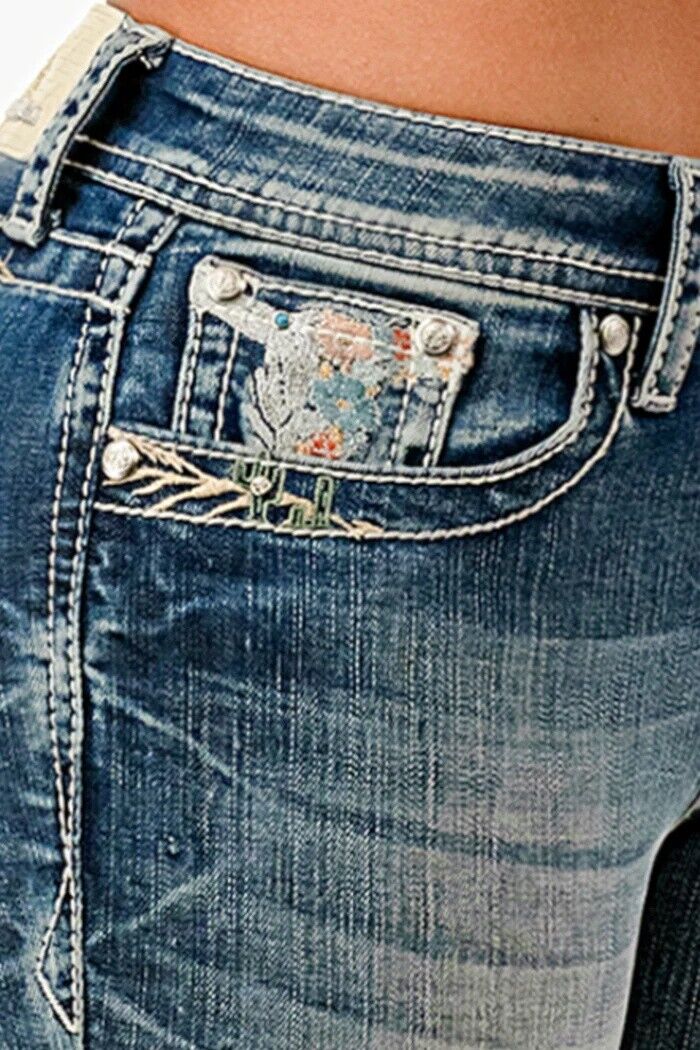 Grace in LA Girl's Steer Head Embroidery Mid Rise Bootcut Jean