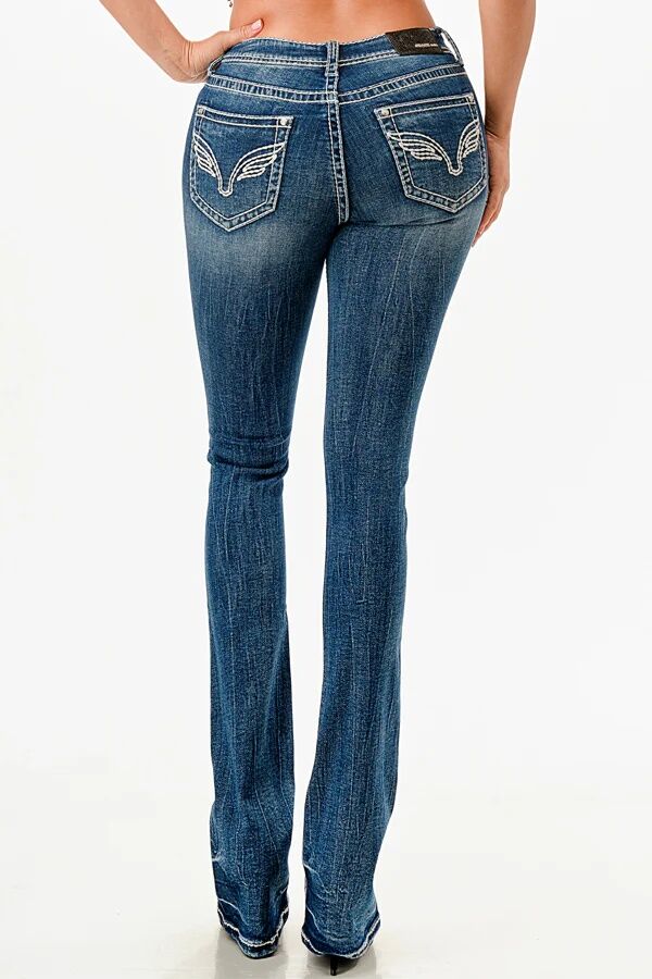 Grace In LA Women's Wing Simple Stitches Mid Rise Bootcut Jeans