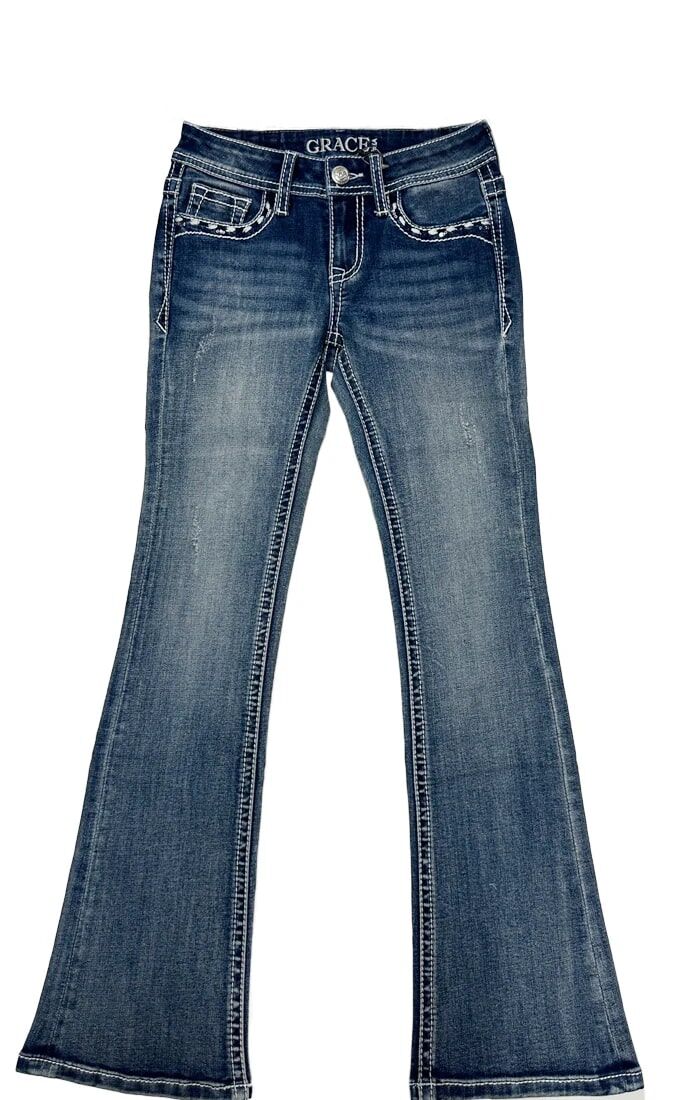 Grace In LA Girl's Butterfly Embroidered Bootcut Jean