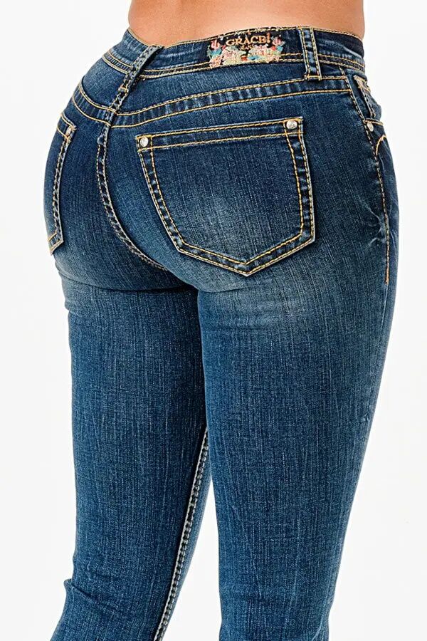 Grace In LA Girl's Basic 4 Pockets Med Blue Mid Rise Bootcut Jean