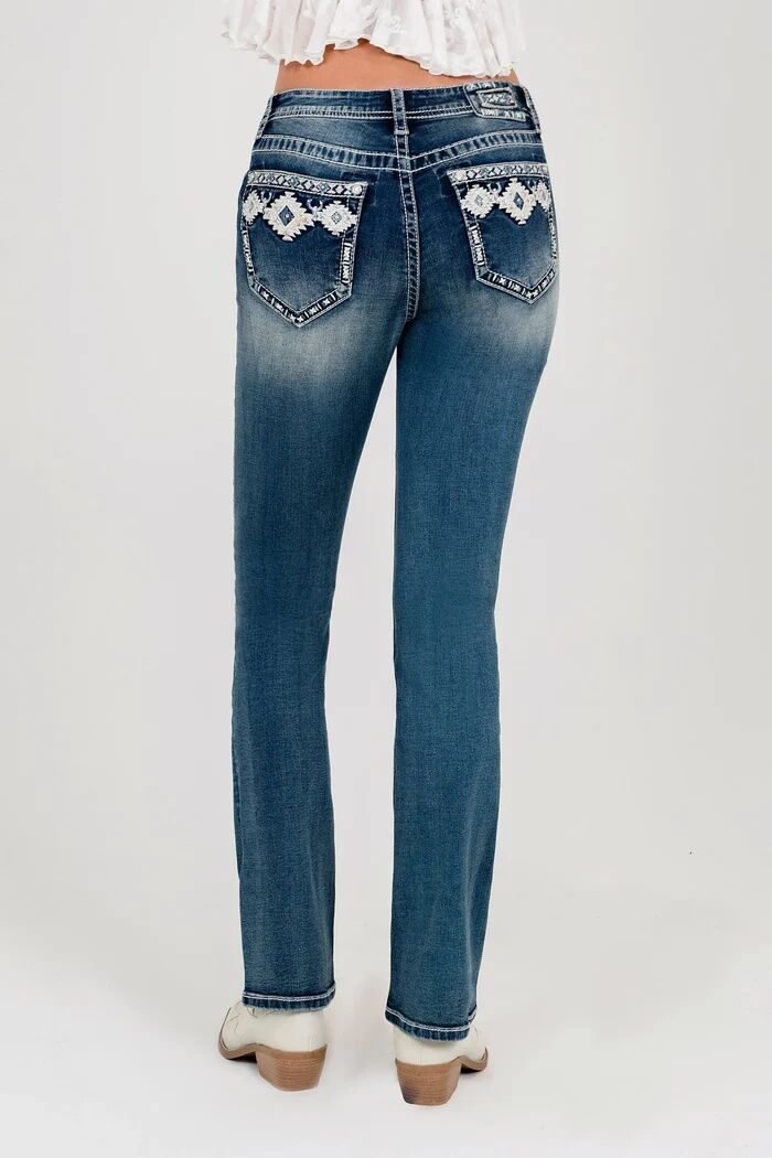 Grace in LA Girl's Aztec Embroidered Faux Flap Bootcut Jean