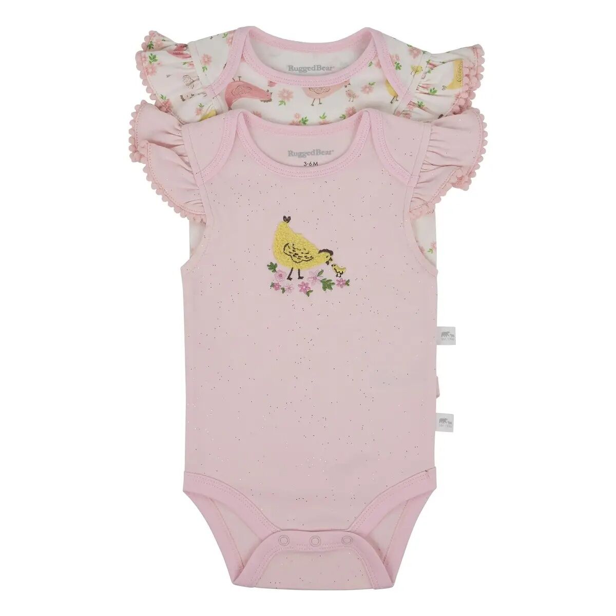 Rugged Bear Girl's Infant Short Sleeve Chick Bodysuits, 2-Pk