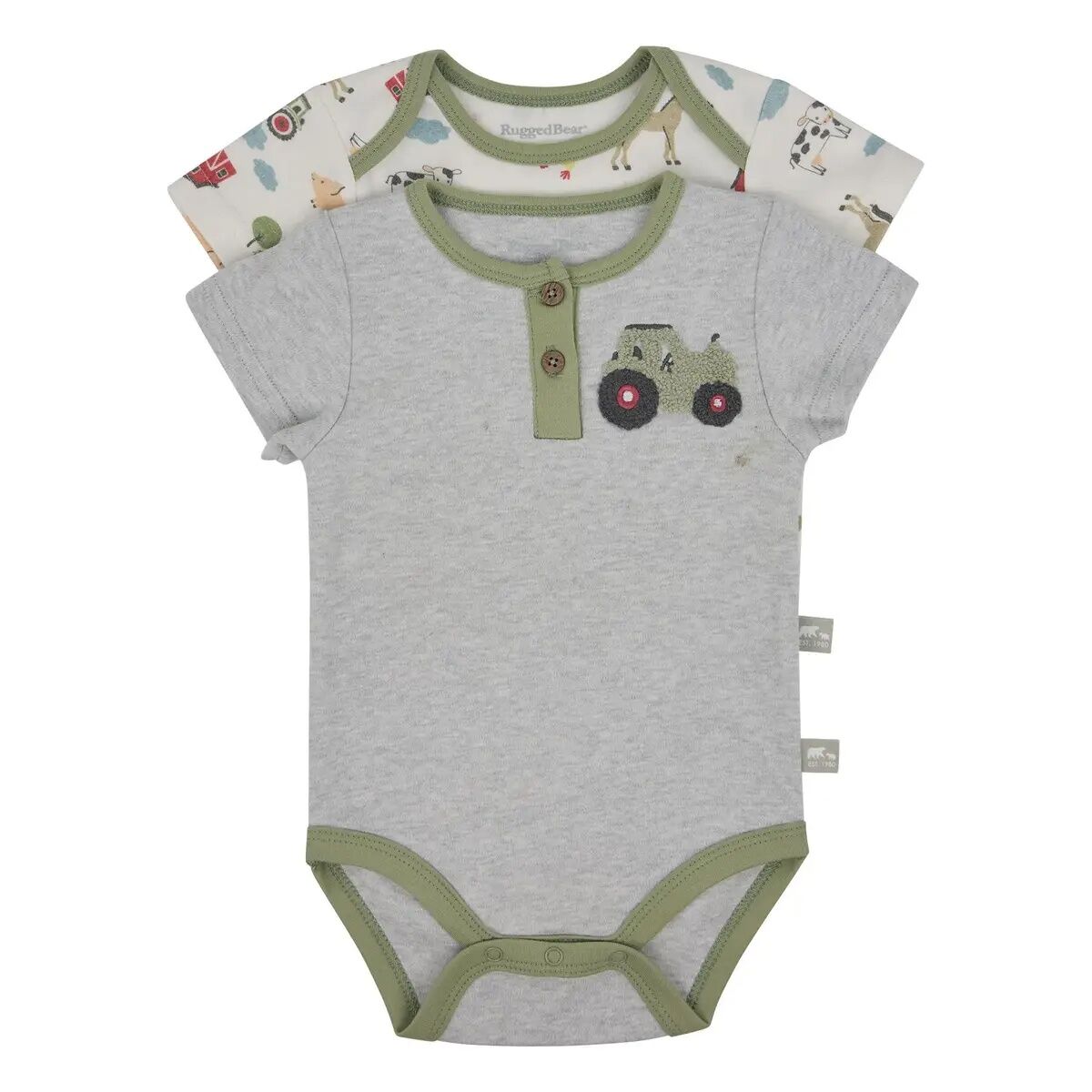 Rugged Bear Boy's Infant Short Sleeve Farm Bodysuits, 2-Pk