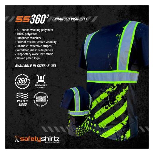 SafetyShirtz Men's SS360° Stealth American Grit Type O UPF 40 Reflective Safety Shirt in Black