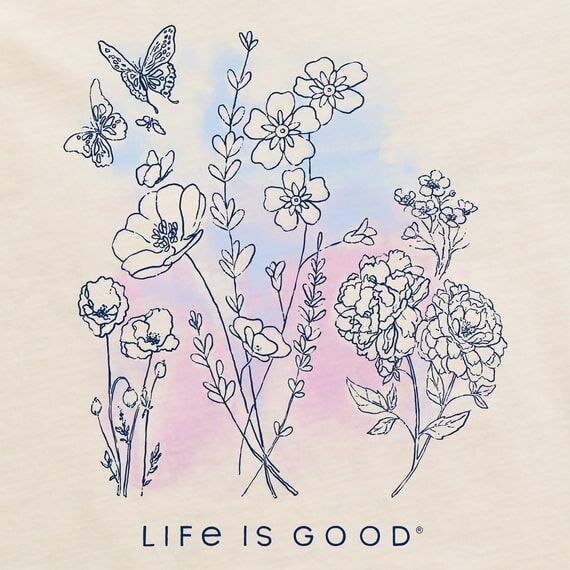 Life Is Good Women's Pen And Ink Flowers Crusher T-Shirt
