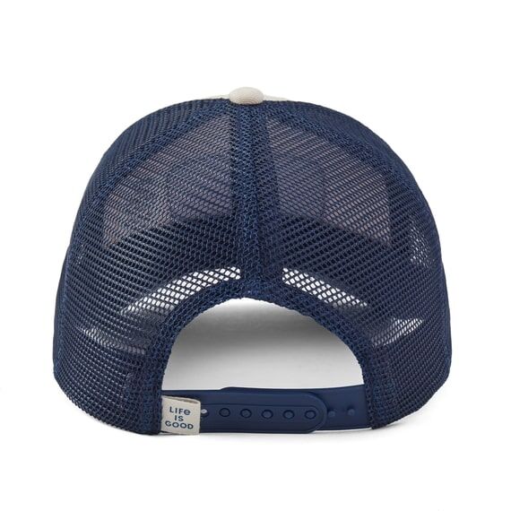 Life Is Good Men's Three Pine Patch Trucker Hat in Bone
