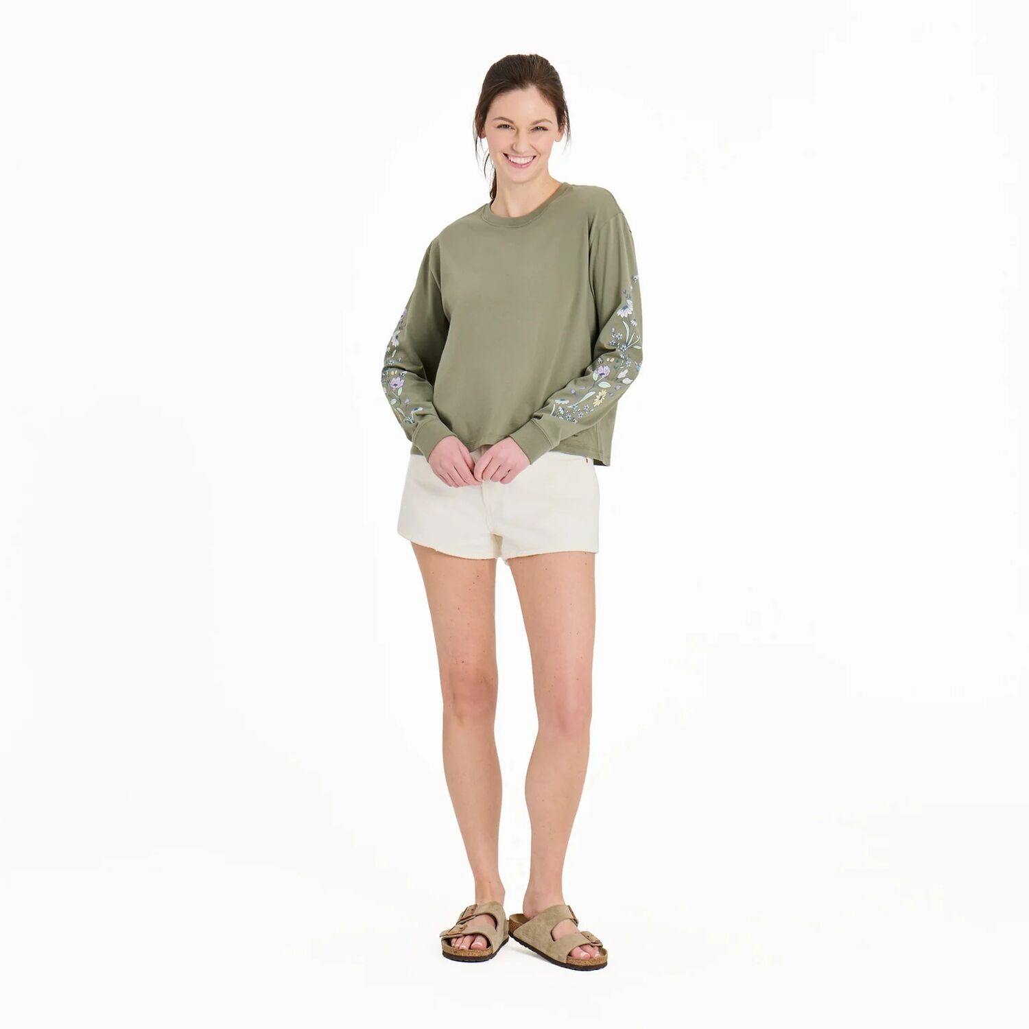 Life Is Good Women's Wildflowers And Bees Long Sleeve Crusher Boxy T-Shirt