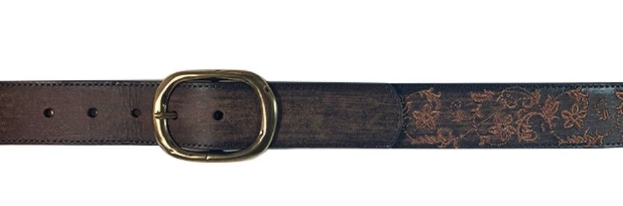 Cowgirls Rock Women's Distressed Genuine Leather Floral Pattern Belt