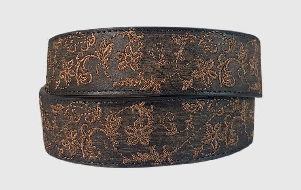 Cowgirls Rock Women's Distressed Genuine Leather Floral Pattern Belt