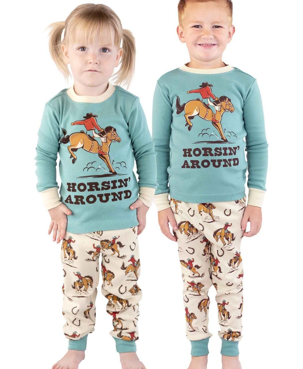 LazyOne Kids' Horsin' Around Long Sleeve PJ's